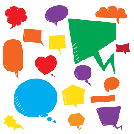 Coloful vector set of talk and think bubles. group of doodle speech bubble on white backgroundのイラスト素材