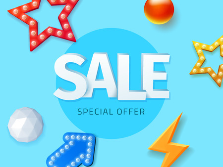 Vector sale. blue background banner with objectsのイラスト素材