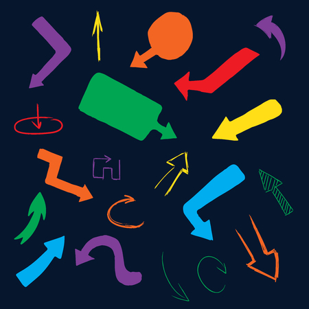 Hand drawing vector colorful arrow collection, on black backgroundのイラスト素材