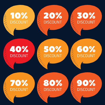 Set of orange and red percent discount speech bubbl., sale vector illustrationのイラスト素材