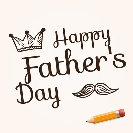 Happy Father's Day on background with doodle objects.vector illustration with text and yellow pencilのイラスト素材