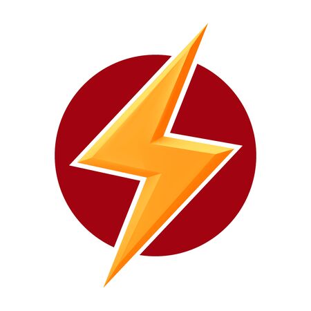 Yellow thunderbolt on red round.vector doodle illustration, isolatedのイラスト素材