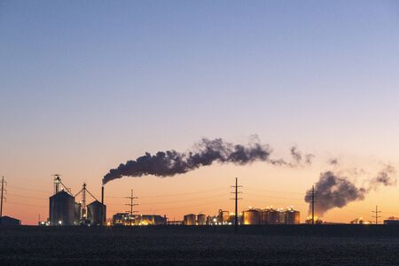 Ethanol factory early morning smoke risingの写真素材