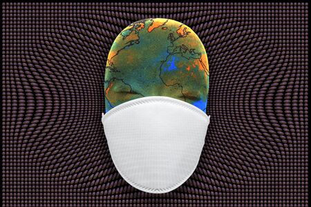 Health mask with virus droplet showing global pandemic breakout.の写真素材