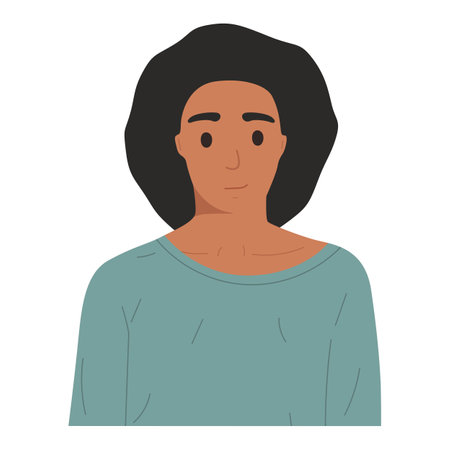 Portrait of an African American girl smiling, flat illustration. Isolated on white background, mock up for website, advertisingのイラスト素材