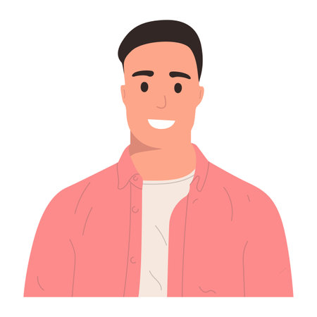 Portrait of a nice neat guy in a shirt, smiling. Isolated on white background, mock up for website, advertisingのイラスト素材