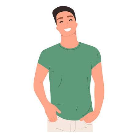 Portrait of a smug smile holding hands in pockets, flat illustration. Isolated on white background, mock up for website, advertisingのイラスト素材