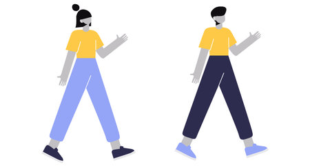 Girl and guy are walking, illustration in flat style, people, couple