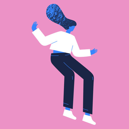 Flat illustration of a girl. Girl in different body positions. Illustration of a person in flat style in space, in the airのイラスト素材