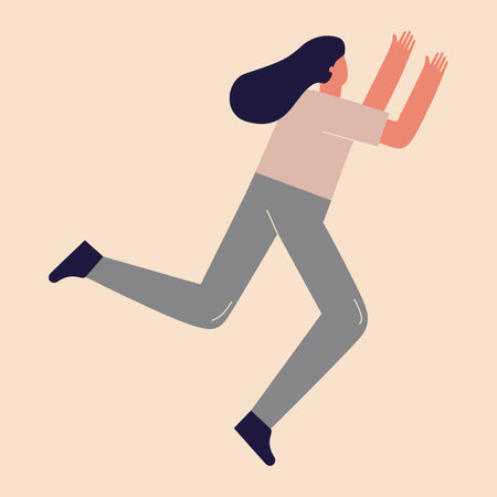 The girl flies in space. Holds something in his hands, reach for something. Flat illustration, concept. On a colored background, abstract style peopleのイラスト素材