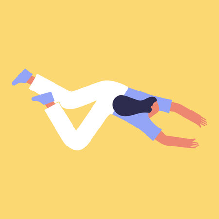 The girl flies in space. Holds something in his hands, reach for something. Flat illustration, concept. On a colored background, abstract style peopleのイラスト素材