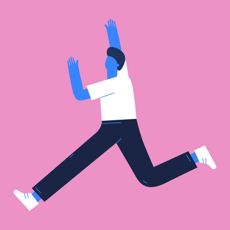 A man is in space, in different body positions. Flat illustration, conceptのイラスト素材