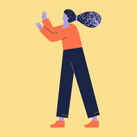 Flat illustration of a girl. Girl in different body positions. Illustration of a person in flat style in space, in the airのイラスト素材