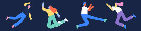 A set of people in different poses in space. Flat illustration of people, men and women. Concept, abstraction, cartoon styleのイラスト素材