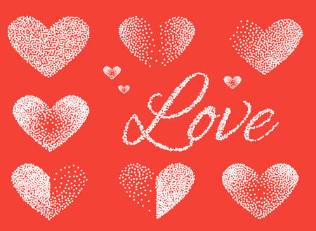 Set of Stickers love and heart. Halftone Design. Vector illustrationのイラスト素材