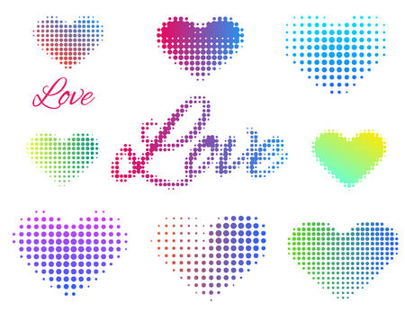 Halftone design set of stickers love and heart.のイラスト素材