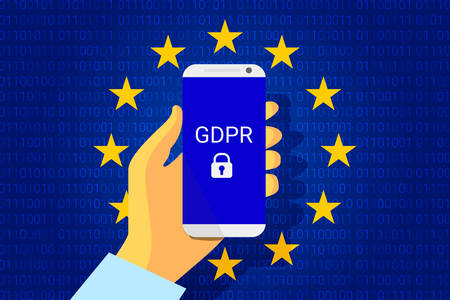 GDPR - General Data Protection Security technology background. Regulation. phone in hand. Vector illustrationのイラスト素材