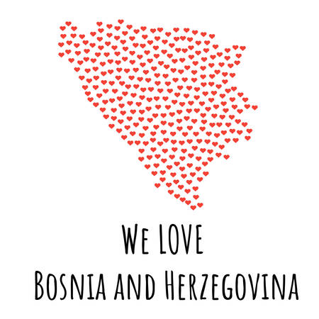 Bosnia and Herzegovina Map with red hearts- symbol of love. abstract background with text We Love Bosnia and Herzegovina. vector illustration. Print for t-shirtのイラスト素材