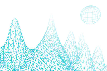 blue color grid squares in perspective on white background. abstract space planet background for...