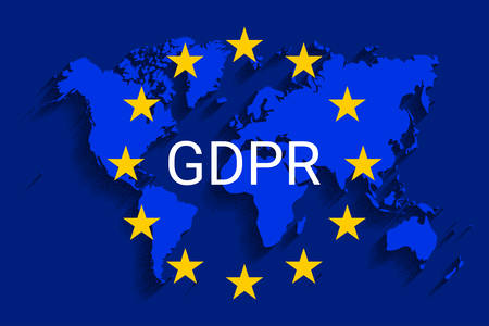 GDPR - General Data Protection Regulation, world map andeu flag vector.のイラスト素材