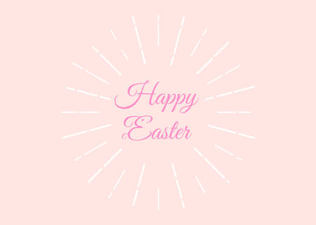 easter background. lettering Happy Easter with bunny. colorful vector illustration for greetings card, spring backdrop with sun raysのイラスト素材