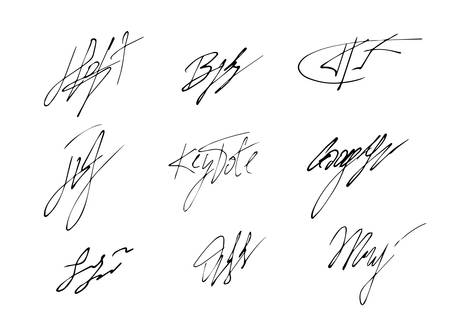 vector signature. handwritten sign icon set. fictitious autograph text. doodle icon illustrationのイラスト素材
