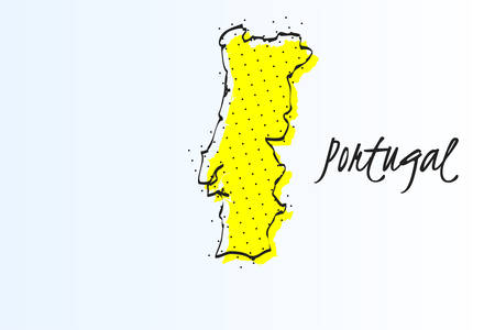 Map of Portugal, halftone abstract background. The black dots on a yellow background. drawn border line. vector illustrationのイラスト素材