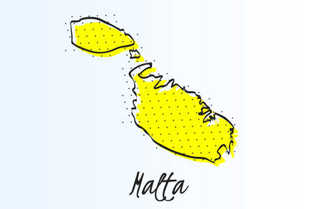 Map of Malta, halftone abstract background. The black dots on a yellow background. drawn border line. vector illustrationのイラスト素材