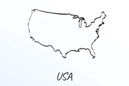 Hand draw map of United States. Black line drawing sketch. outline doodle on white background. handwriting script name of the country. vector illustration backdropのイラスト素材