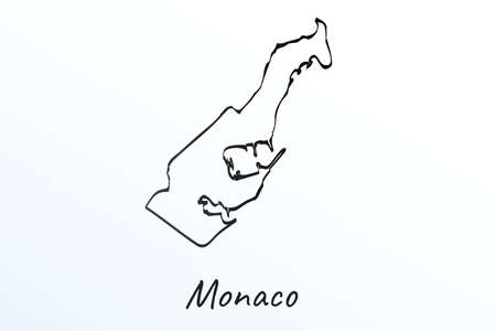 Hand draw map of Monaco. Black line drawing sketch. outline doodle on white background. handwriting script name of the country. vector illustration backdropのイラスト素材