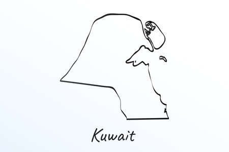 Hand draw map of Kuwait. Black line drawing sketch. outline doodle on white background. handwriting script name of the country. vector illustration backdropのイラスト素材