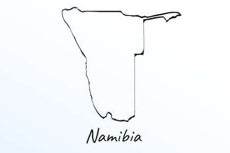 Hand draw map of Namibia. Black line drawing sketch. outline doodle on white background. handwriting script name of the country. vector illustration backdropのイラスト素材