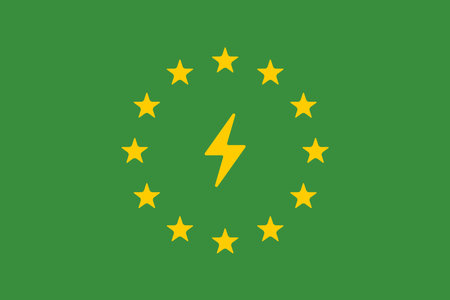 symbol of electric energy on green european union flag bakground. vector illustration backgroundのイラスト素材