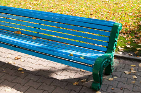Blue City Bench in the Parkの写真素材