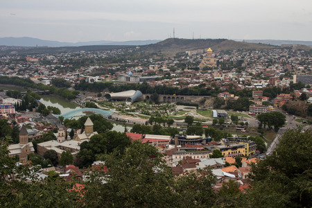 Cityscape with the church and the mountains on the horizon