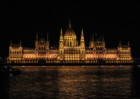 Hungarian Parliament Building with night illumination. House of the Nation tonight.のeditorial素材