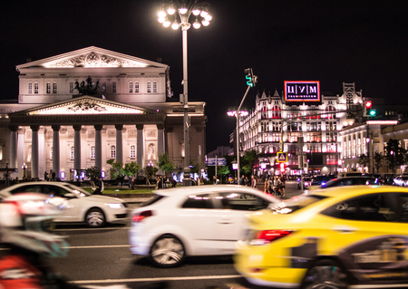 09/03/2017, Moscow, Russia. One of the central street of Moscow City and Theater on the background. Famous buildings of Russia.のeditorial素材