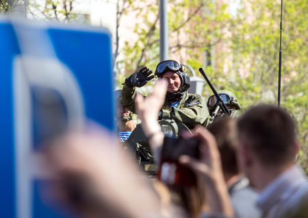 2018.09.05, Moscow, Russia. Victory Day in Moscow. Military on the parade of military equipment in Moscow on Victory Day.のeditorial素材