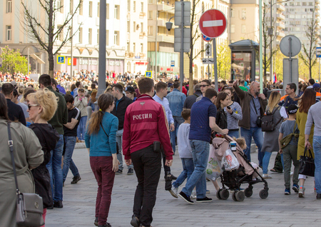 2018.09.05, Moscow, Russia. Victory Day in Moscow. Crowd of people on the festive street in Moscow.のeditorial素材