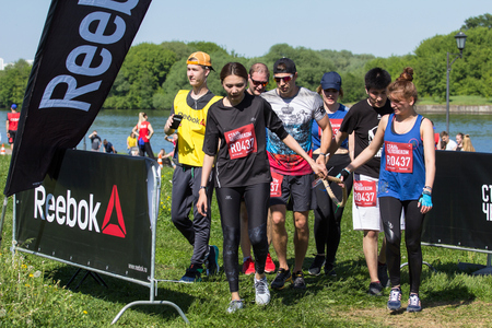 2018.05.26, Moscow, Russia. Festival of fitness about Reebok in Moscow park. Runners close up at Festival. Sport lifestyle.のeditorial素材