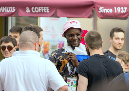 2018.06.17, Moscow, Russia. Fans of football on the Moscow street. World cup 2018. People wearing...