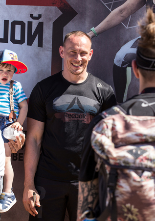 2018.05.27, Moscow, Russia. Andrey Ganin close up. Russian sportsman on Reebok Festival in Moscow park.のeditorial素材