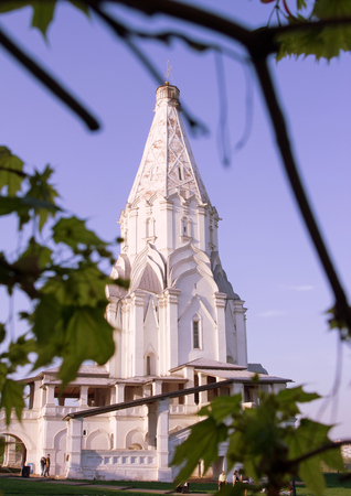 2018.05.05, Moscow, Russia. UNESCO World Heritage Sites in Russia. Historical architecture of Moscow. Famous sightseeing of Russia. An old church and trees in early spring.のeditorial素材