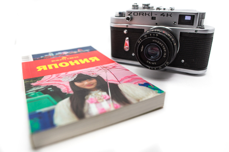 Retro photo camera and guidebooksのeditorial素材