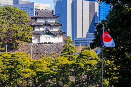 2013.01.02, Tokyo, Japan. The Emperor Palace of Japan on the background of skyscrapers. Modern and ancient architecture of Tokyo.のeditorial素材