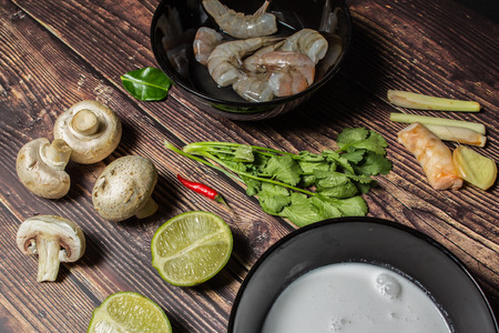 Ingredients for cooking Thai soup Tom Yum. National food of Thailand.の写真素材
