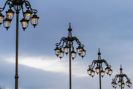 2010.04.04, Moscow, Russia. Lamps on the bridge. Walking around Moscow tonight.の写真素材