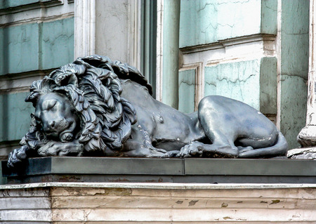 2010.04.18, Moscow, Russia. Sleeping bronze lionの写真素材