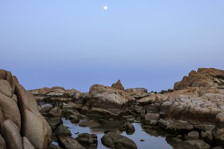 Travel around Asia. seascape with moon in the evening, Vietnam