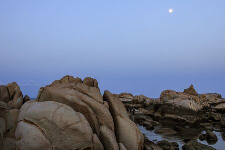Travel around Asia. seascape with moon in the evening, Vietnam